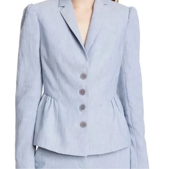 Rebecca Taylor TAILORED Peplum Linen Blend Blazer Jacket Light Blue S - Picture 5 of 14